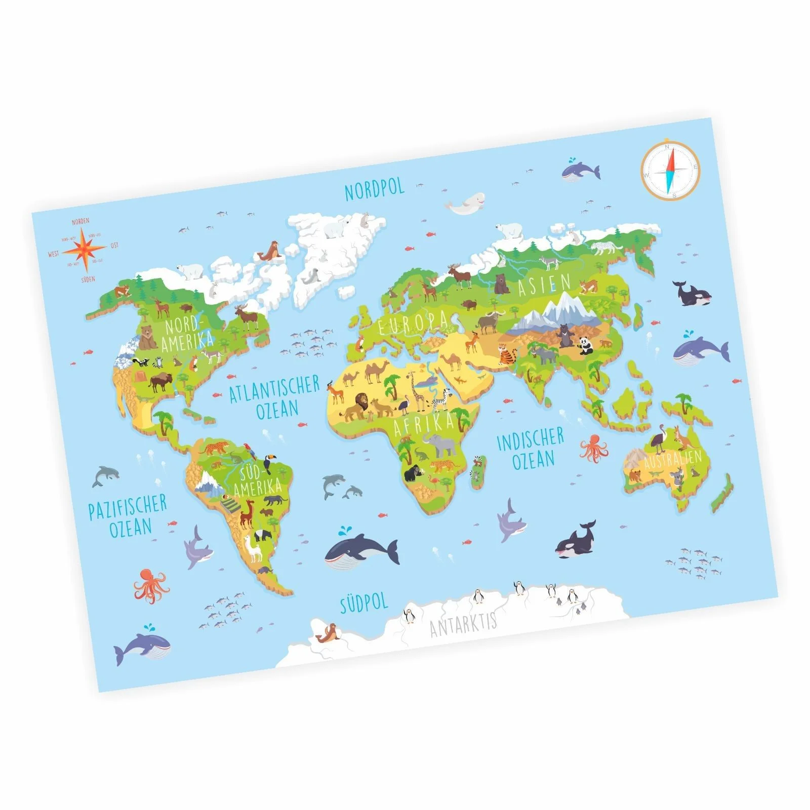 Kinderposter Weltkarte 3D – DIN A3 (420 × 297 mm)