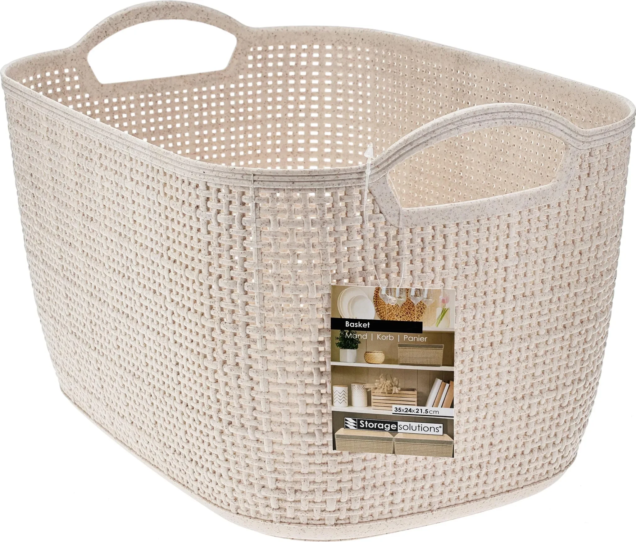 Kunststoffkorb mit Flechtoptik – Beige, 35 × 29 × 13 cm