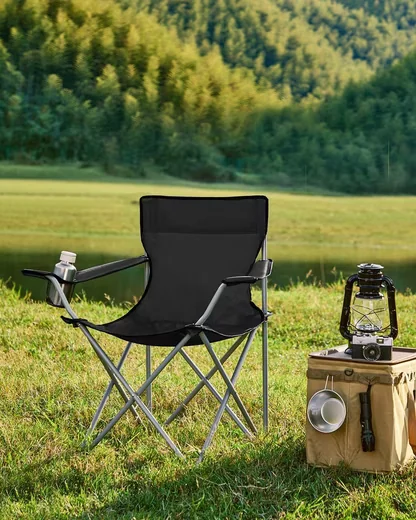 SONGMICS Angelstuhl Campingstuhl klappbar Armlehnen Getränkehalter