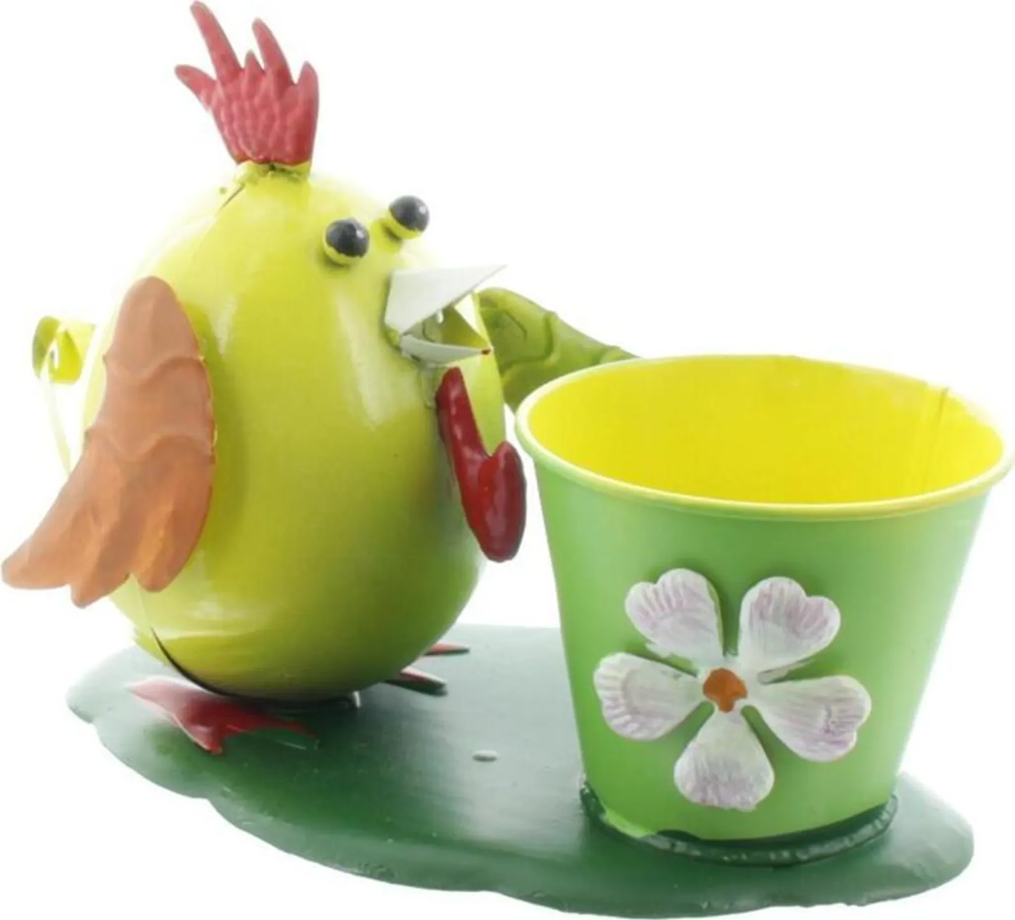 Gall & Zick Vogel mit Blumentopf – Dekofigur aus Metall, Gelb