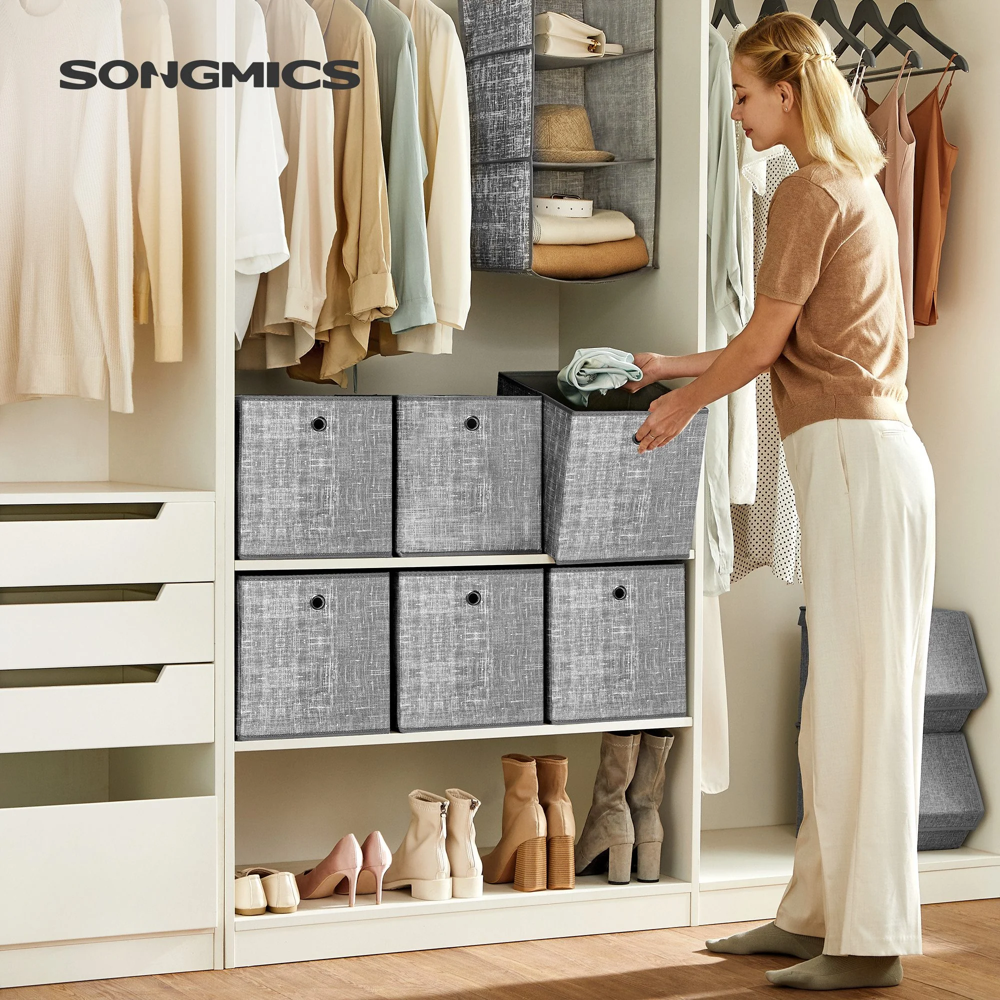 SONGMICS Aufbewahrungsboxen 6er Set Vliesstoff mit Griff