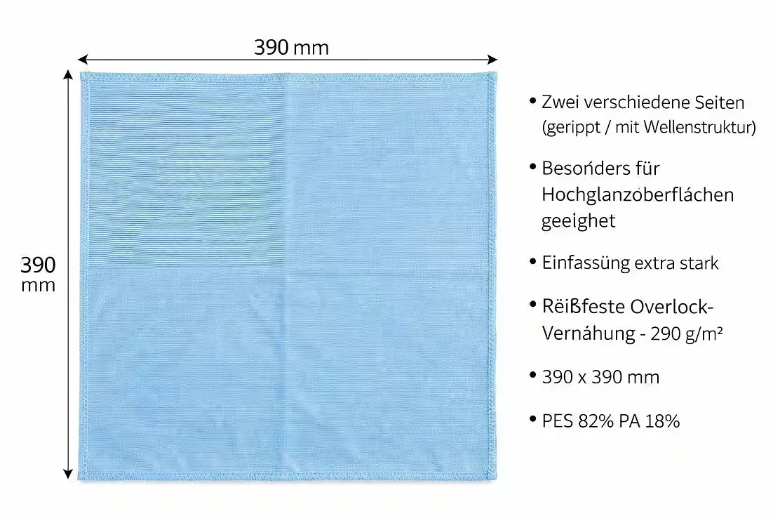 BAYLI Mikrofasertuch Set 2 Stück 390x390 mm 290 g m2 Glas Spiegel Tuch