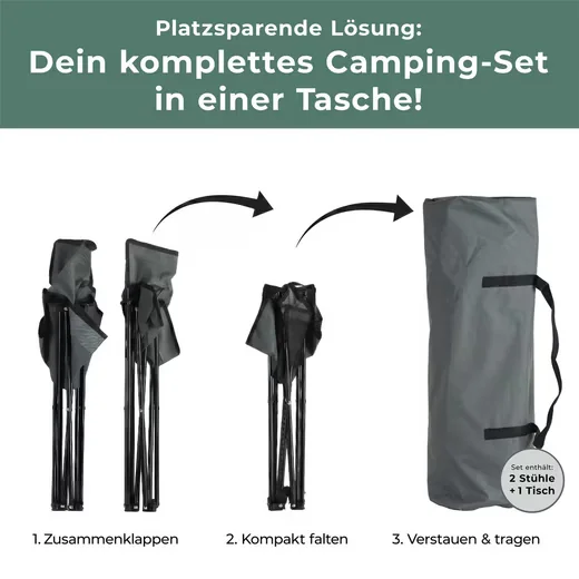 STAGECAPTAIN Campingtisch-Set CS-4547 grau mit 2 Faltstühlen