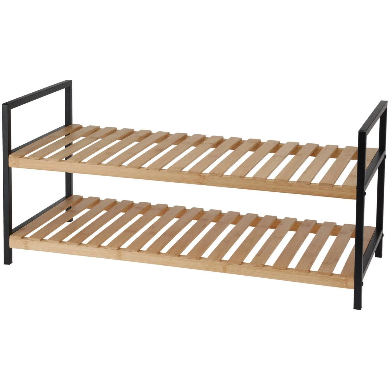 STORAGE SOLUTIONS Schuhregal 2 Ebenen Bambus Metallgestell 70x30x32