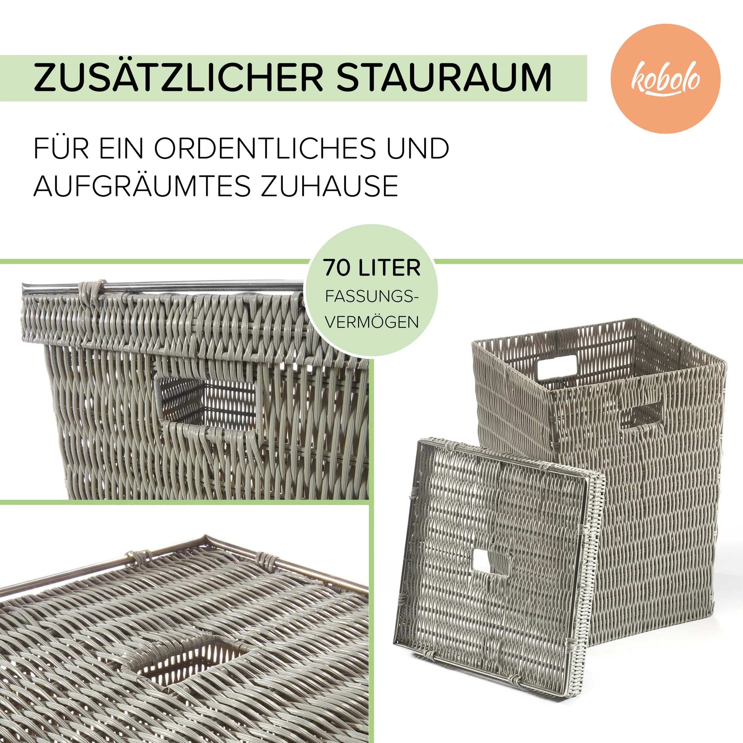 Kobolo Wäschekorb mit Deckel grau Wäschesammler