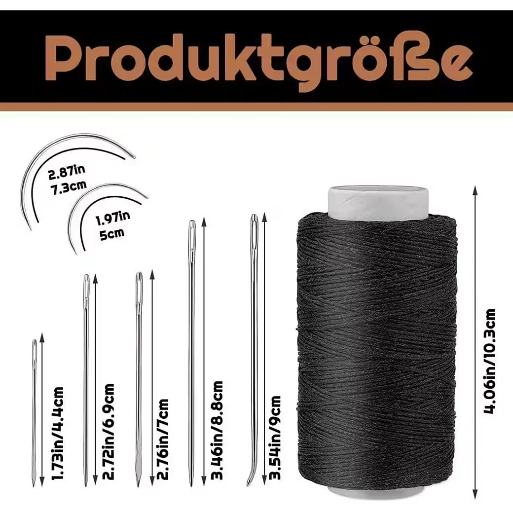 LUXUSKOLLEKTION Ledernähnadeln Set 150D schwarzer Lederfaden 7 Nadeln