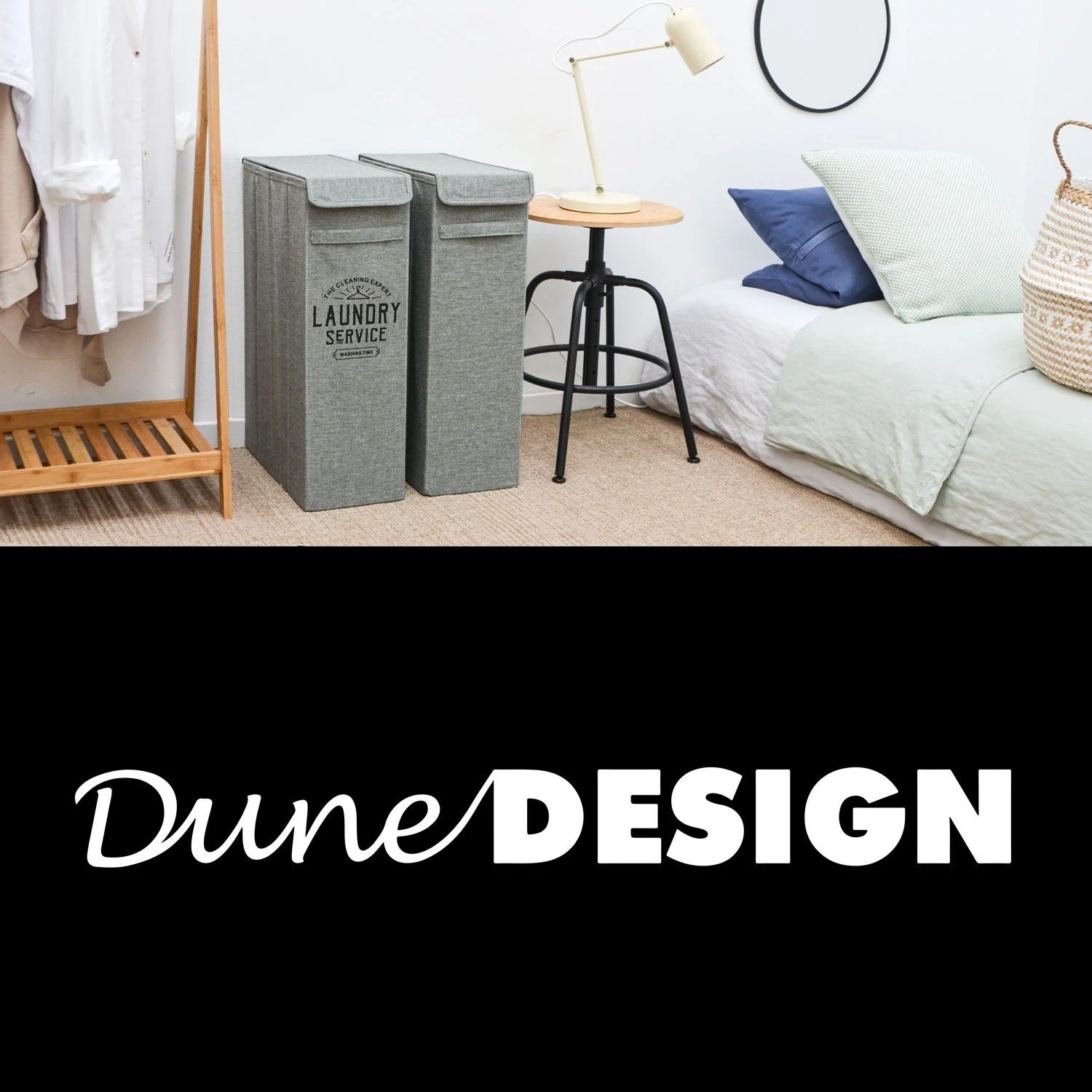 DUNEDESIGN Wäschekorb mit Deckel 50L schmal Grau Wäschebox
