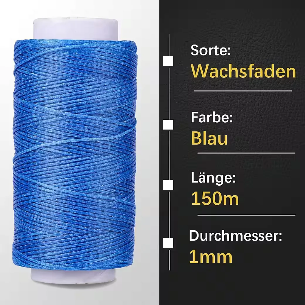 LUXUSKOLLEKTION Ledernähgarn gewachst 150D 150 m mit Ledernadeln Blau
