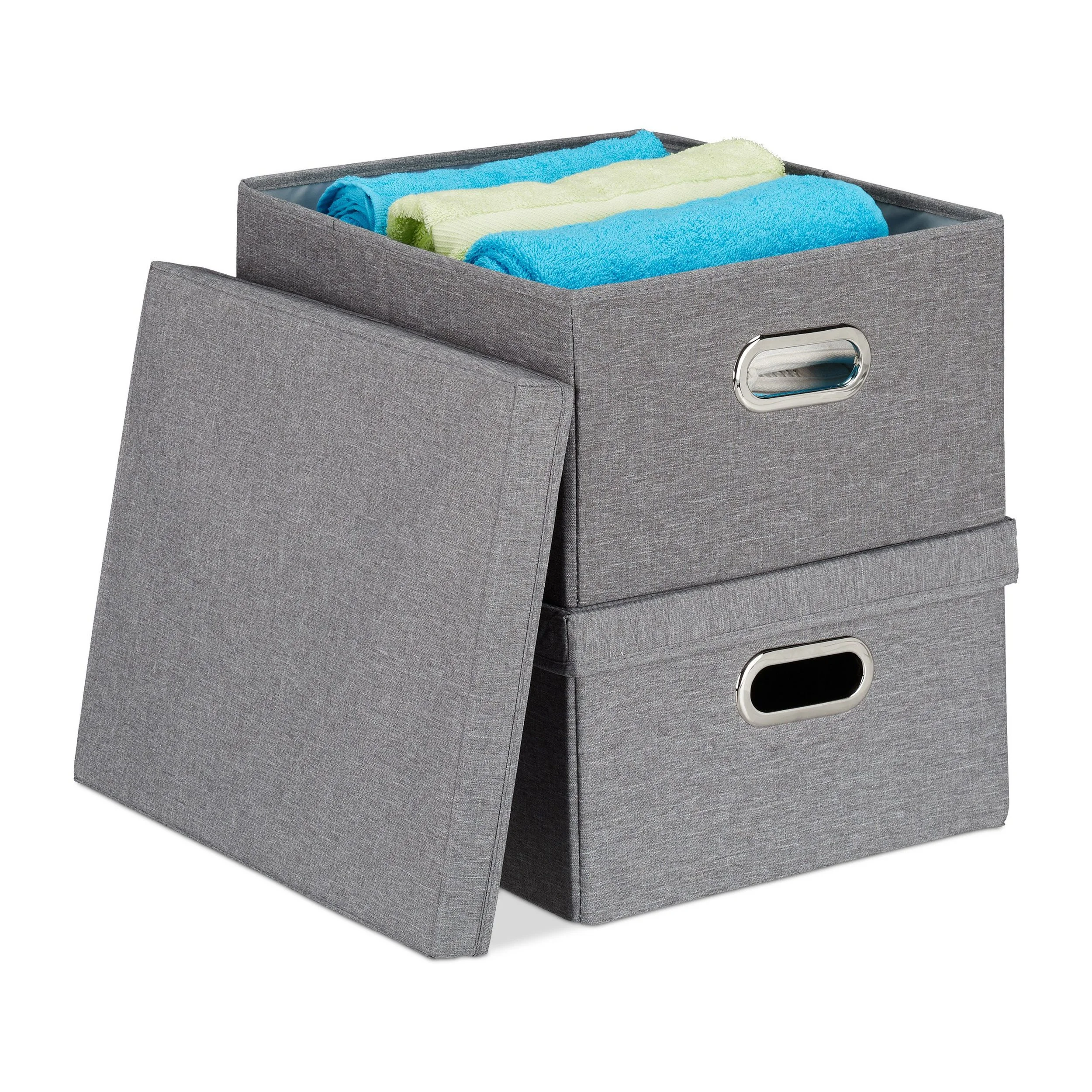 Relaxdays Aufbewahrungsbox mit Deckel 2er Set grau