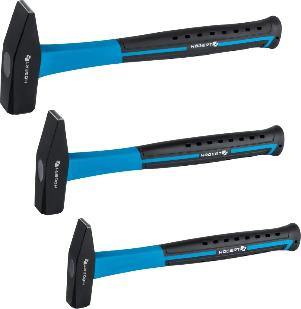 Högert Schlosserhammer Set 300g 500g 800g Fiberglasstiel C45