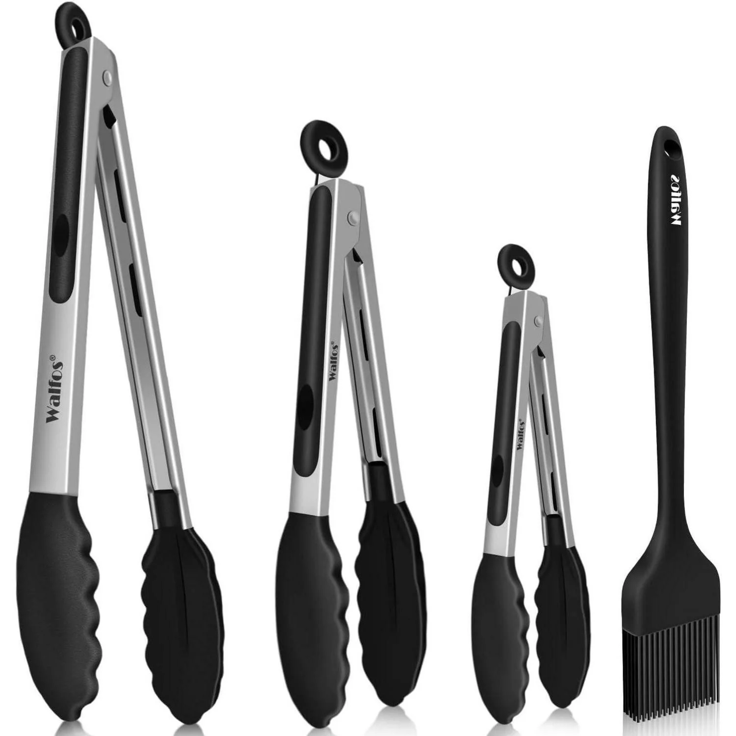 LUXUSKOLLEKTION Grillzangen 4er Set Edelstahl hitzebeständig schwarz