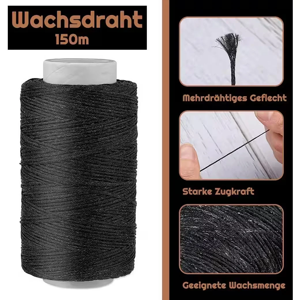 LUXUSKOLLEKTION Ledernähnadeln Set 150D schwarzer Lederfaden 7 Nadeln
