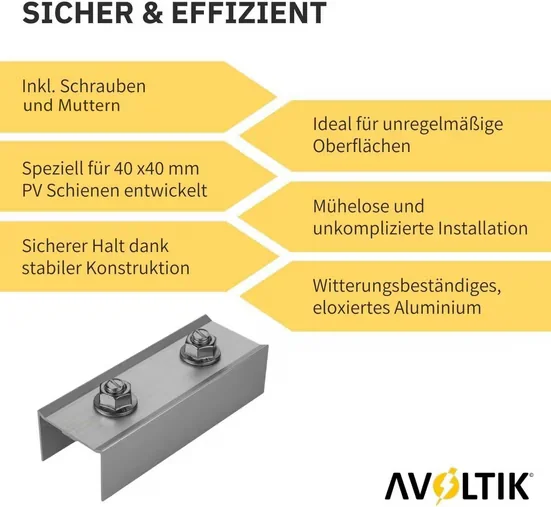 AVOLTIK C-Profil Schienenverbinder für PV Montageschienen Solarmodule