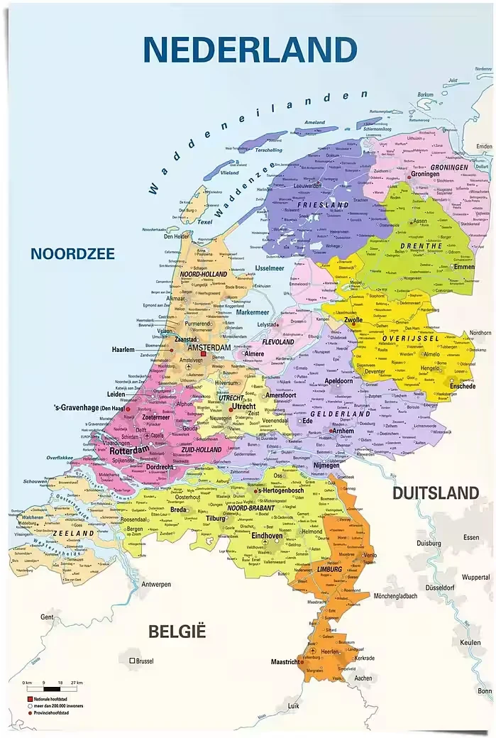 Poster Schulkarte Niederlande – Niederländischer Text