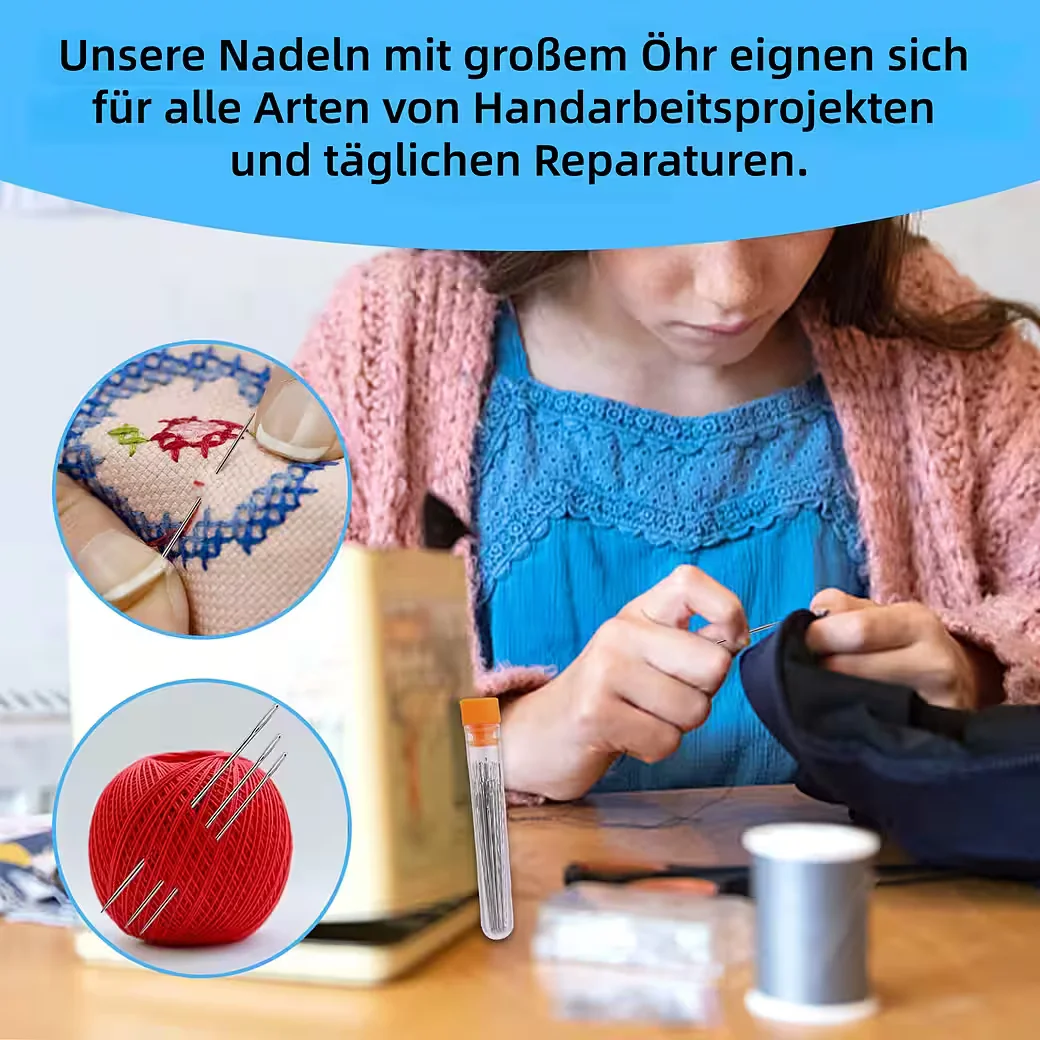 FOUORTUNATE-BEE Nähnadel-Set 25-teilig, große Ösen, Handnähnadeln