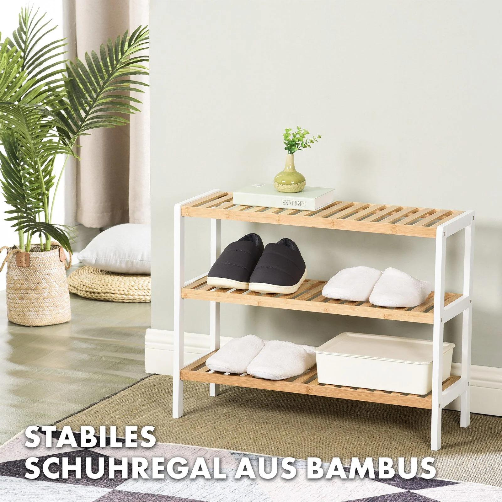 FLOORDIREKT Michigan Schuhregal aus Bambus platzsparend für Flur