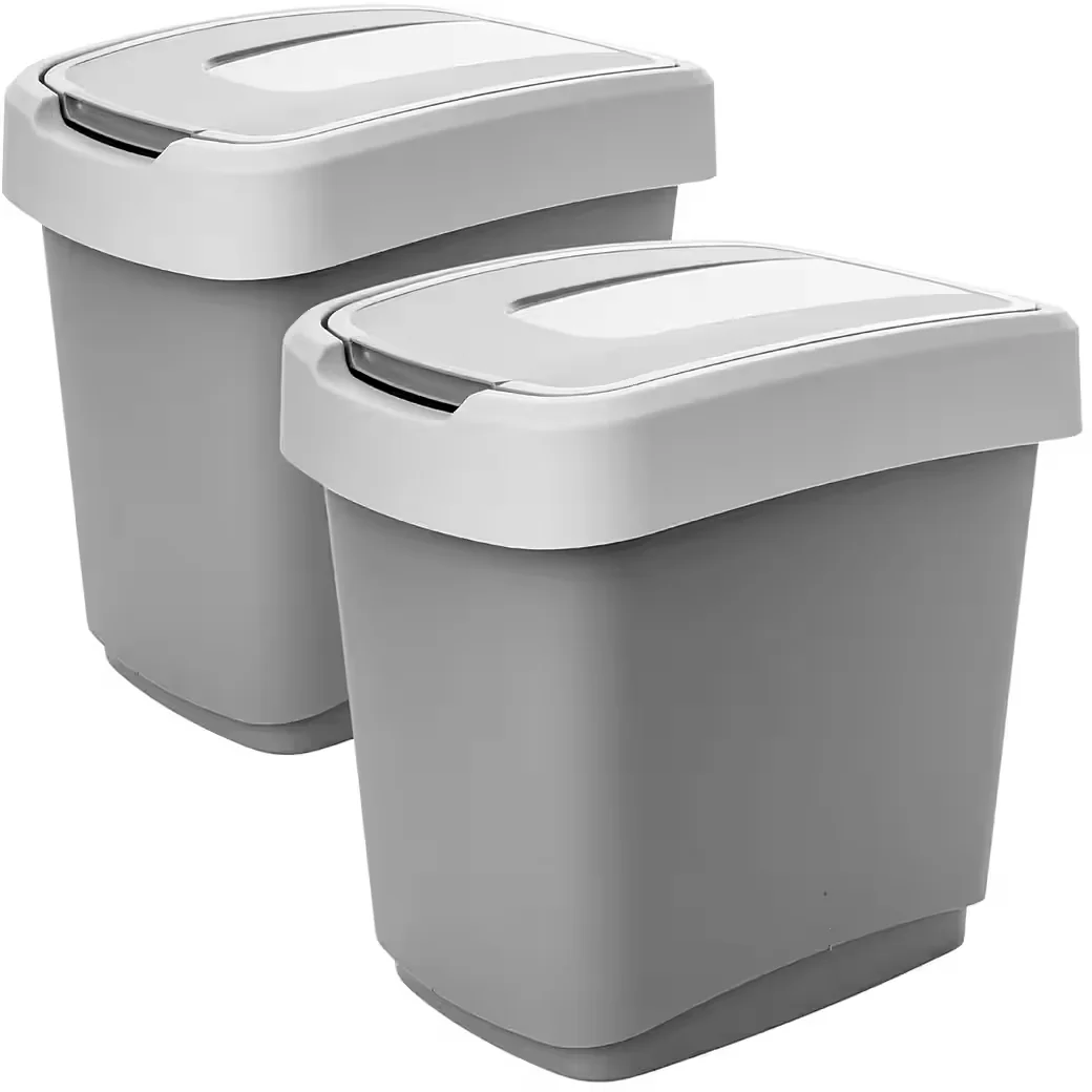 Centi Mülleimer 2er Set 15 L mit Deckel Müllbeutelhalterung grau weiß