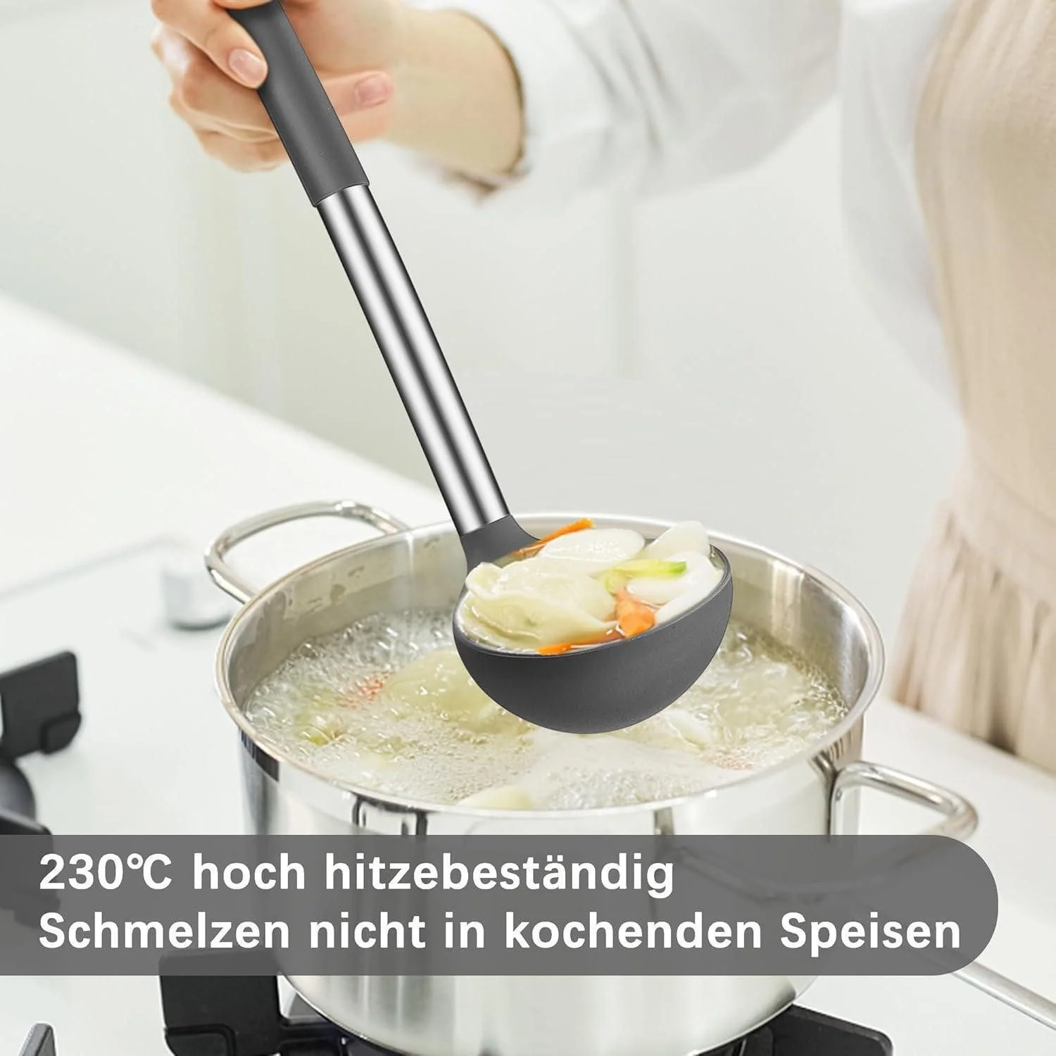 LUXUSKOLLEKTION Suppenkelle Set 2 teilig Silikon Edelstahl 30 cm Grau