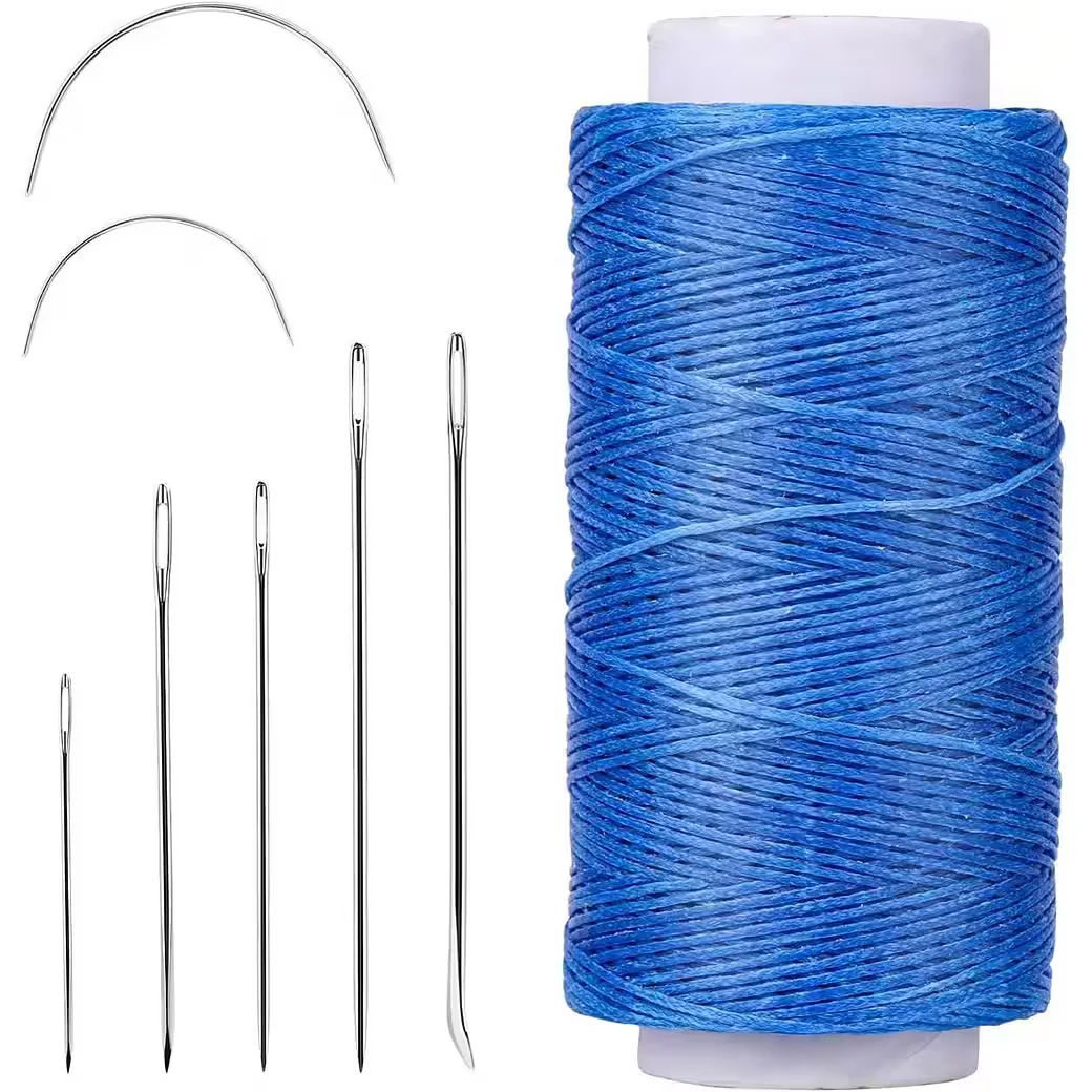 LUXUSKOLLEKTION Ledernähgarn gewachst 150D 150 m mit Ledernadeln Blau