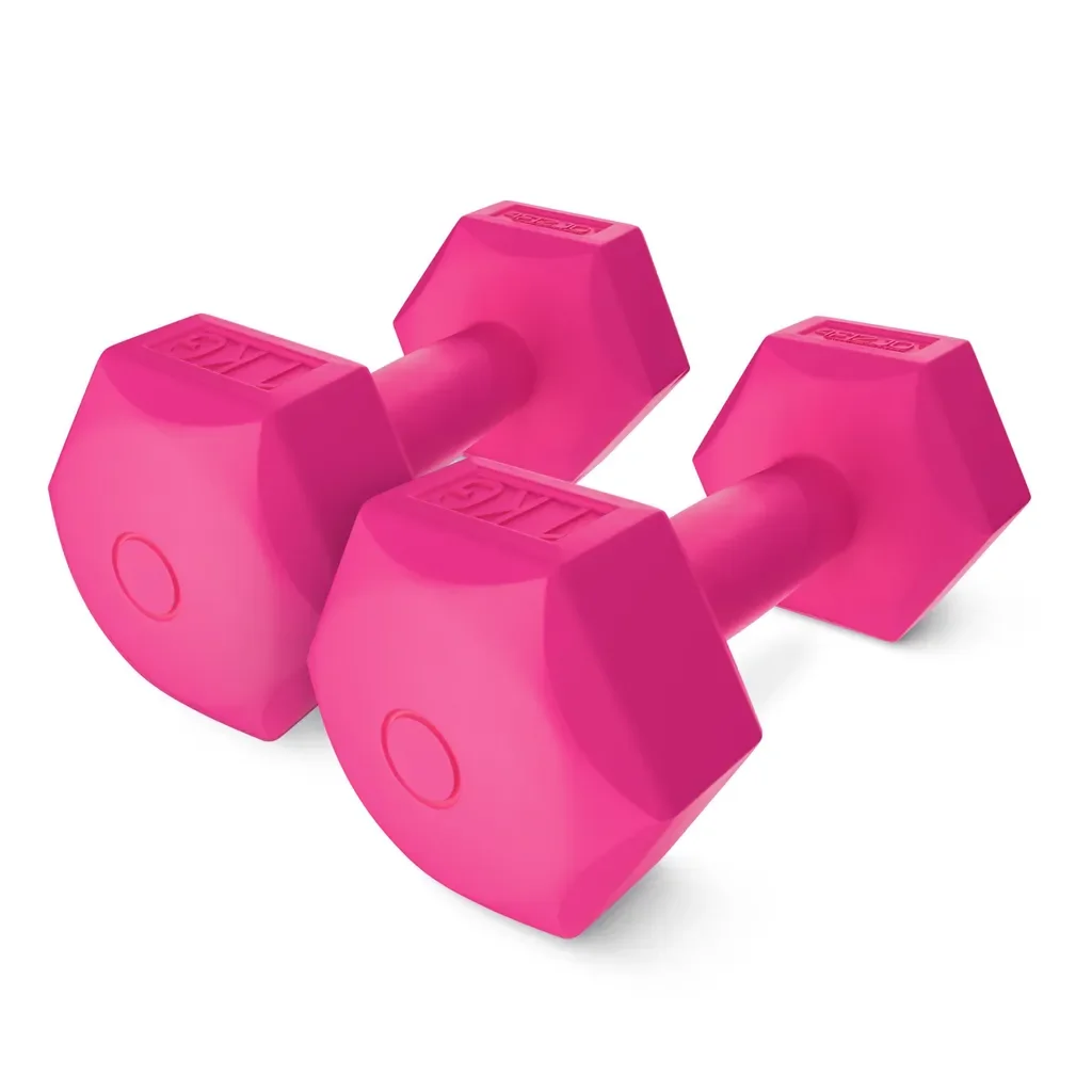 4FIZJO Kurzhanteln Set 2 x 1 kg Hexagon rutschfest bodenschonend rosa